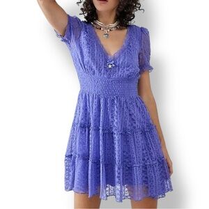 NWT Betsey Johnson Hannah Mini Dress – Veri Peri - Lace Tiered - Size L